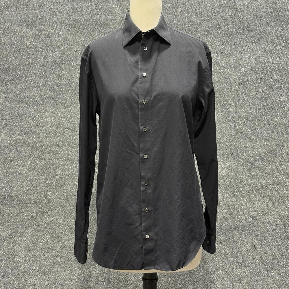 Giorgio Armani Dress Shirt Mens 15.5 34/35 Black Solid Long Sleeve Made In Italy